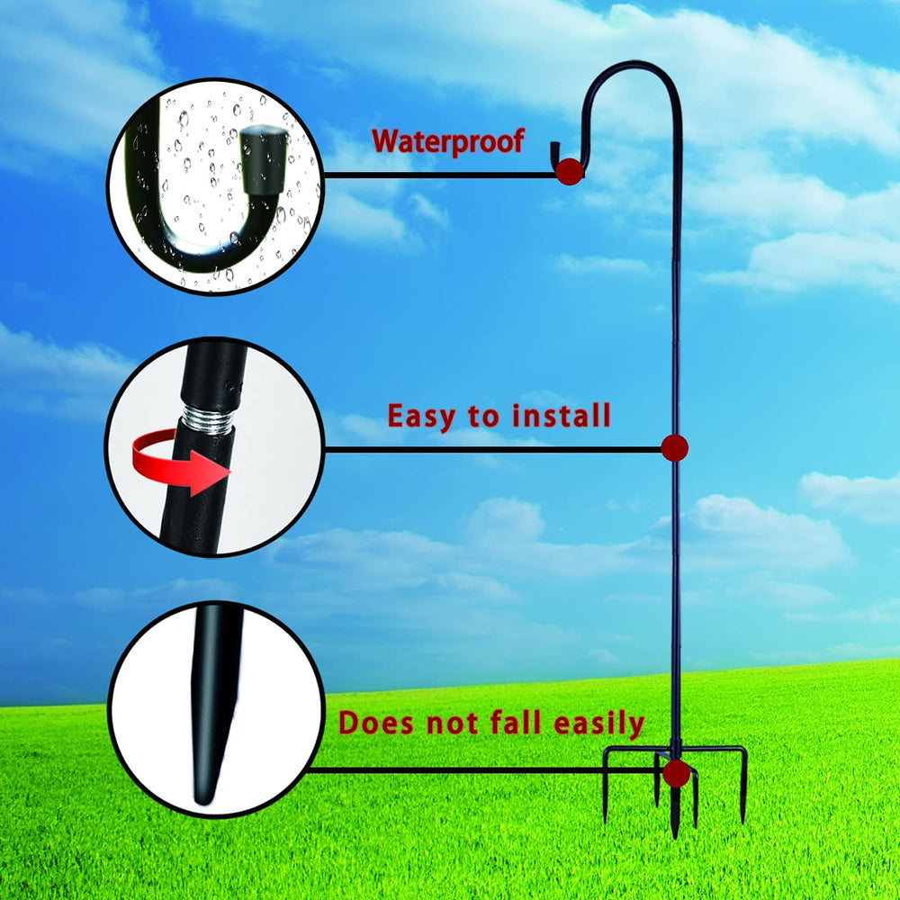 Ottsuls assembled hook holding a hanging planter, visibly steady and enhancing garden display