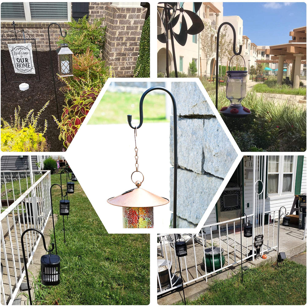 Ottsuls hook supporting a bird feeder in a landscaped garden, reliable hanging for wildlife