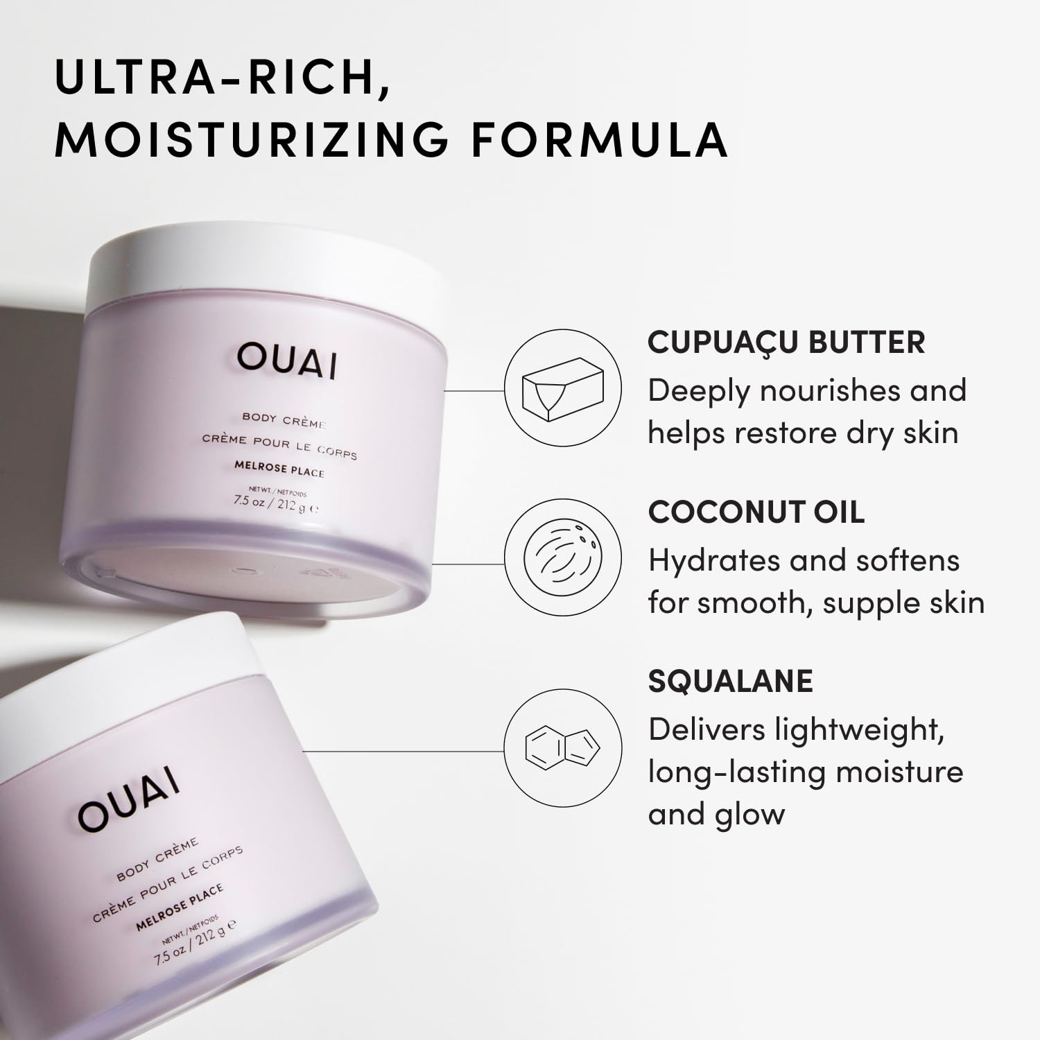 OUAI 7.5 oz jar next to common items for scale showing true product size benefit