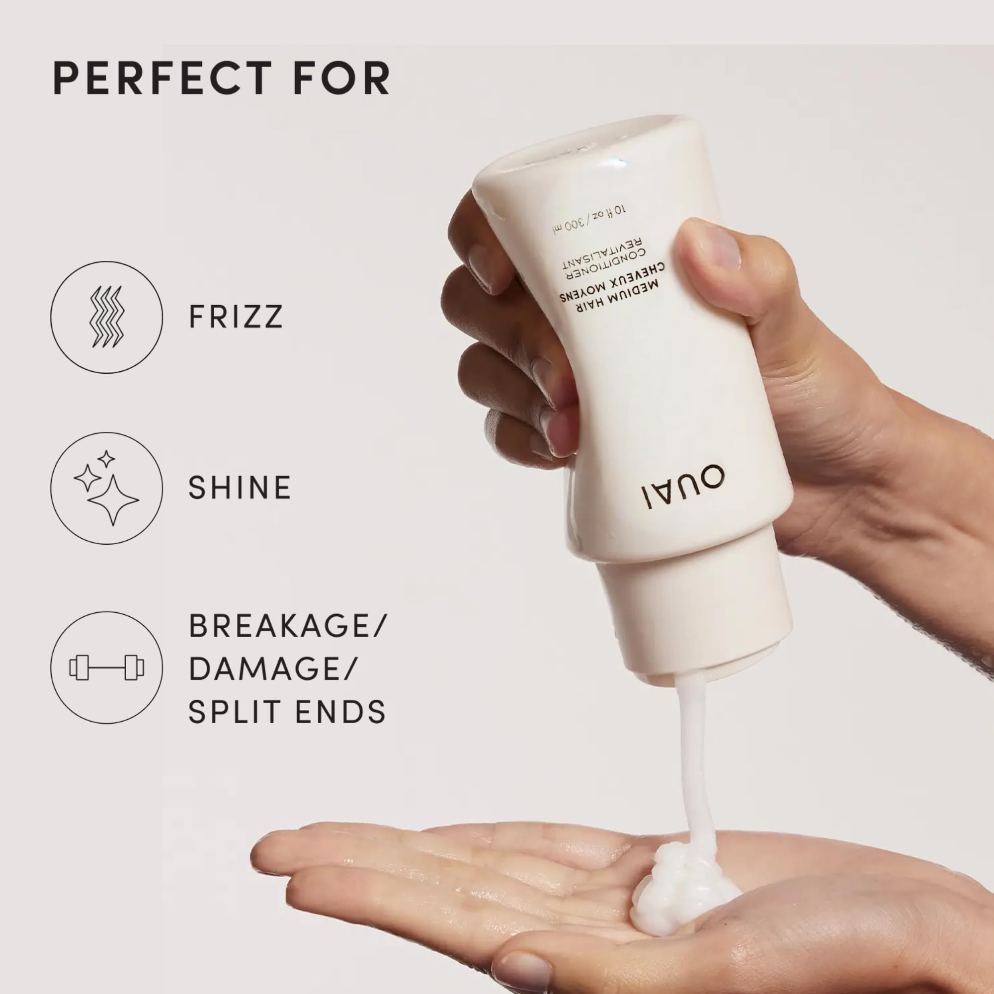 Rinsed hair after OUAI conditioner showing shiny, smoother finish benefit