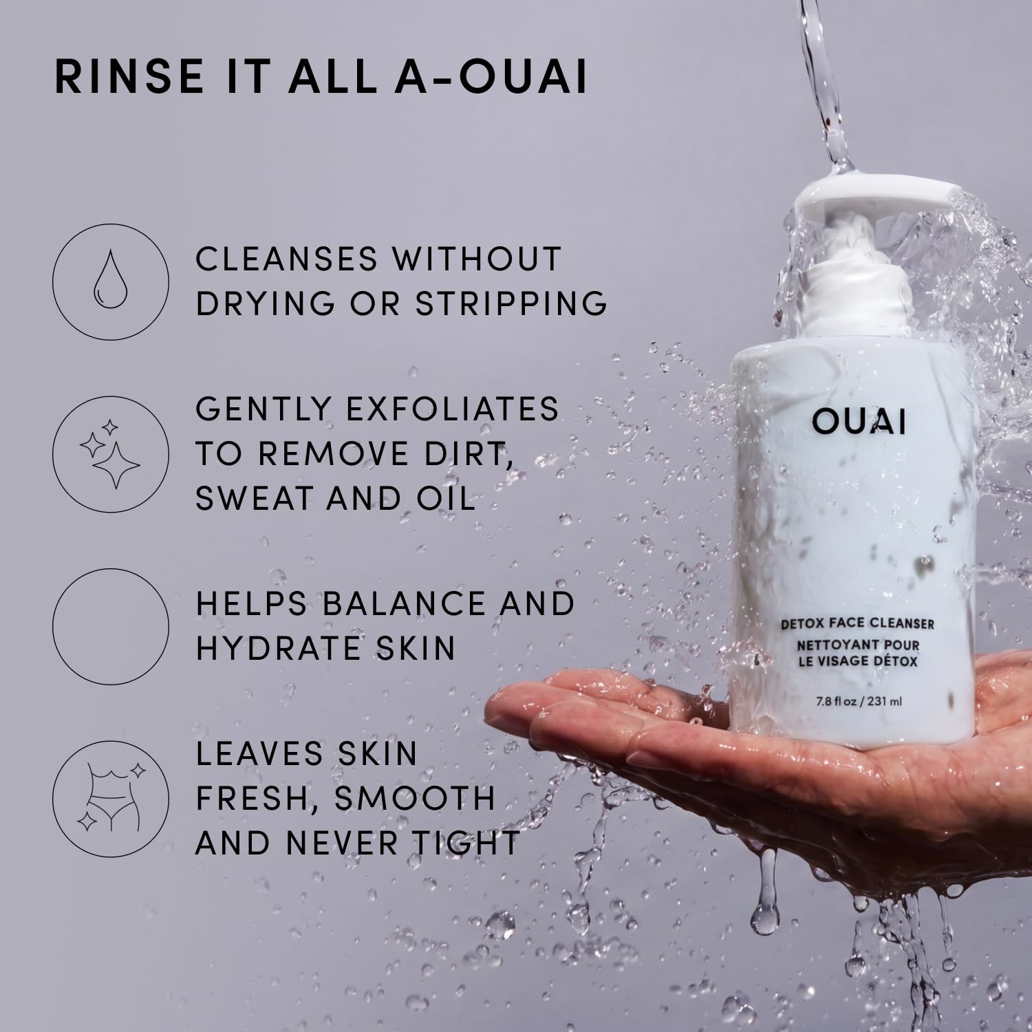 OUAI label detail with ingredients visible to highlight glycolic acid benefit