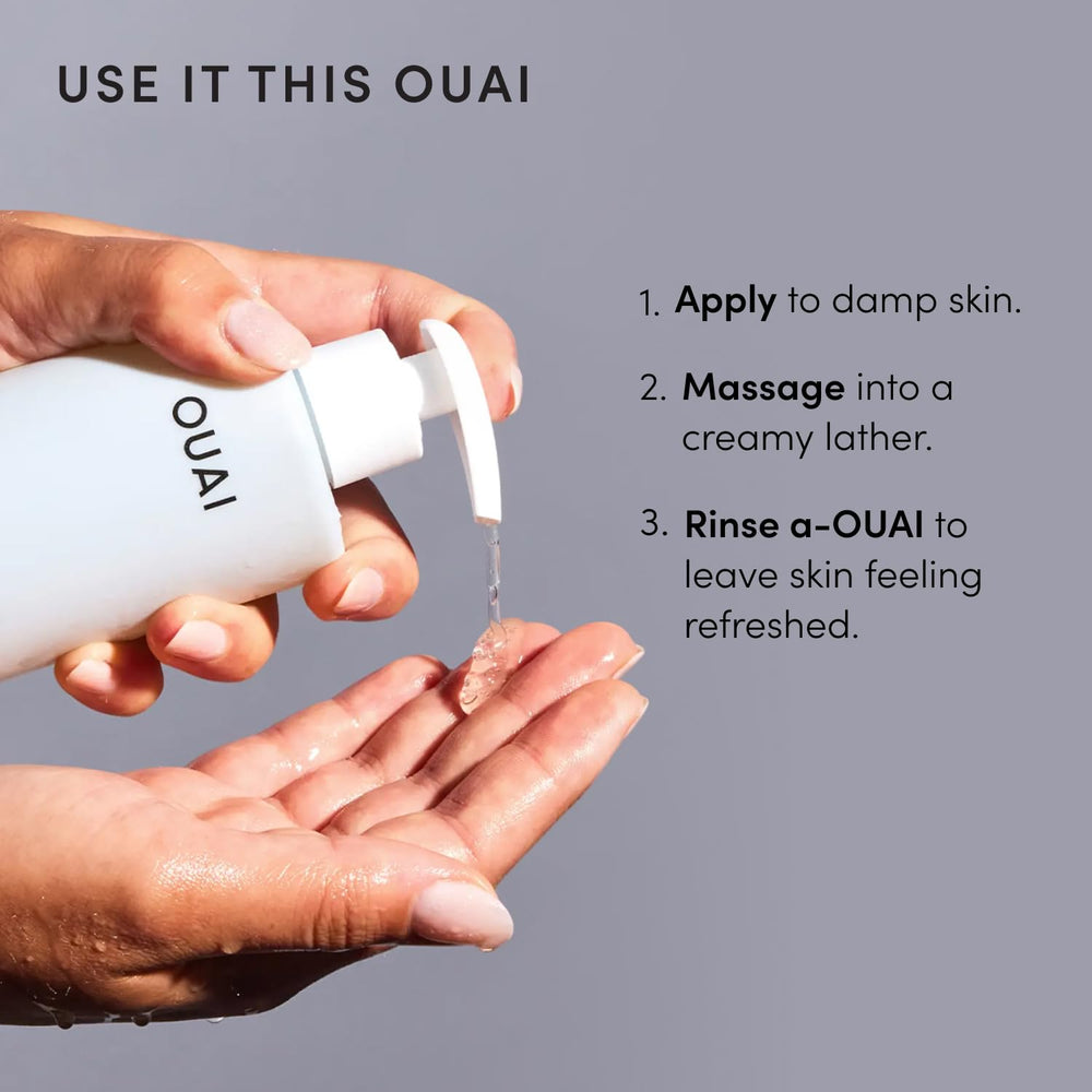 OUAI Detox bottle in shower scene illustrating convenient in-shower use benefit