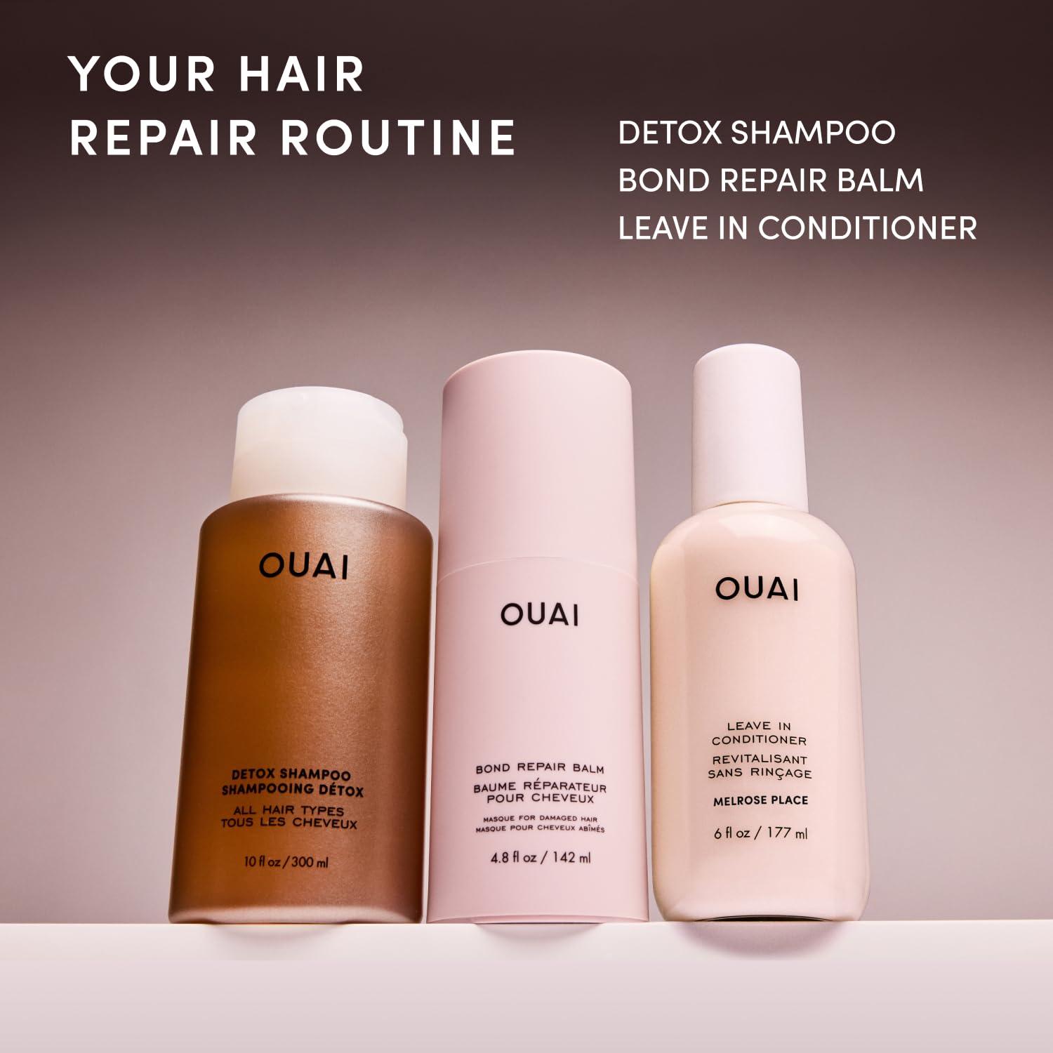 OUAI before and after hair demonstrating reduced buildup and shine