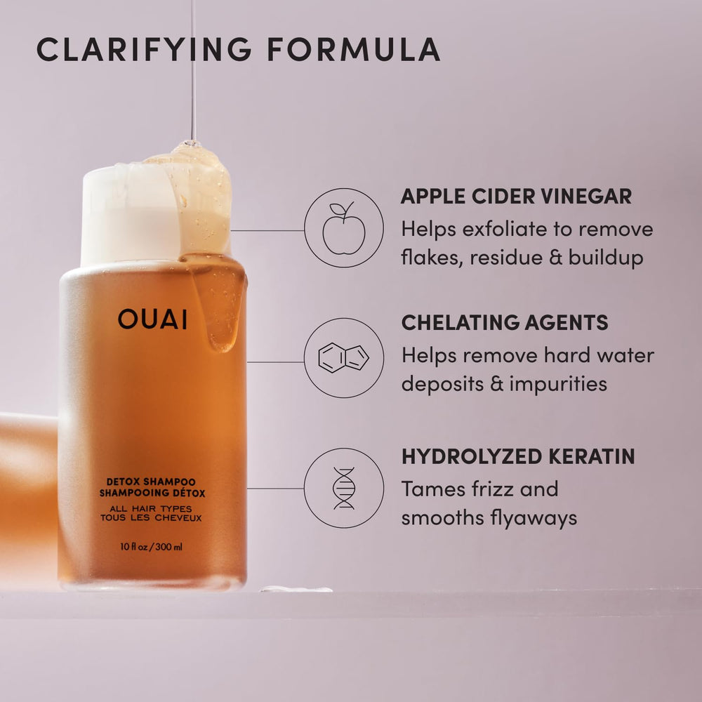 OUAI bottle in shower demonstrating in-shower use and easy rinse