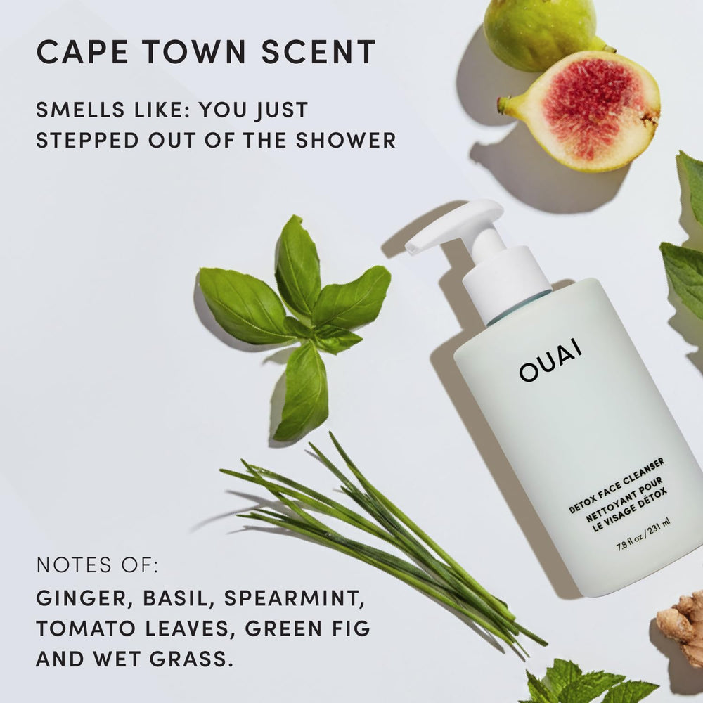 OUAI next to ruler showing 7.8 fl oz size for clear scale reference