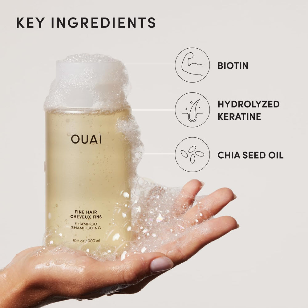 OUAI before and after hair comparison showing increased volume and fuller appearance