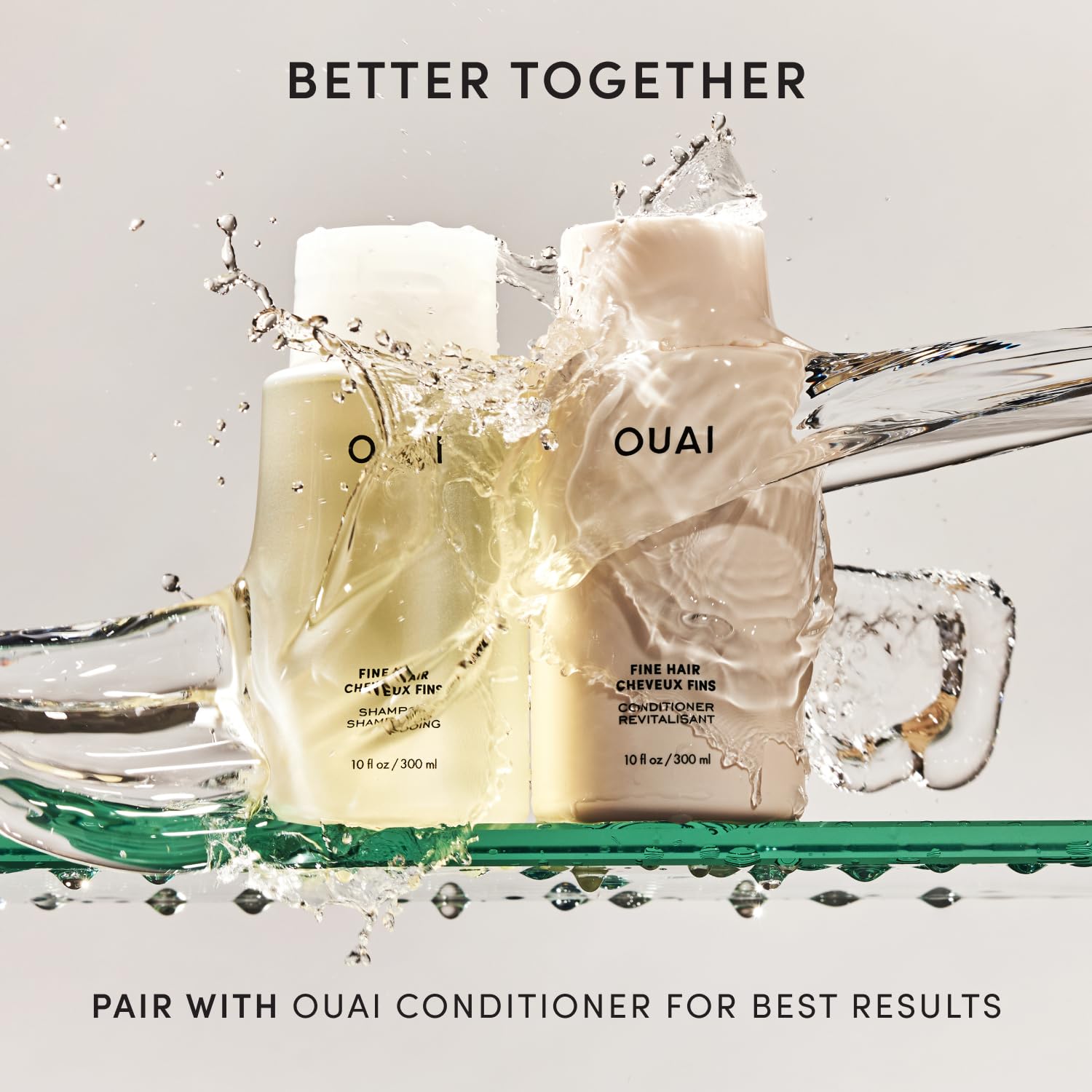 OUAI biotin and keratin ingredient visual emphasizing strengthening and shine benefits