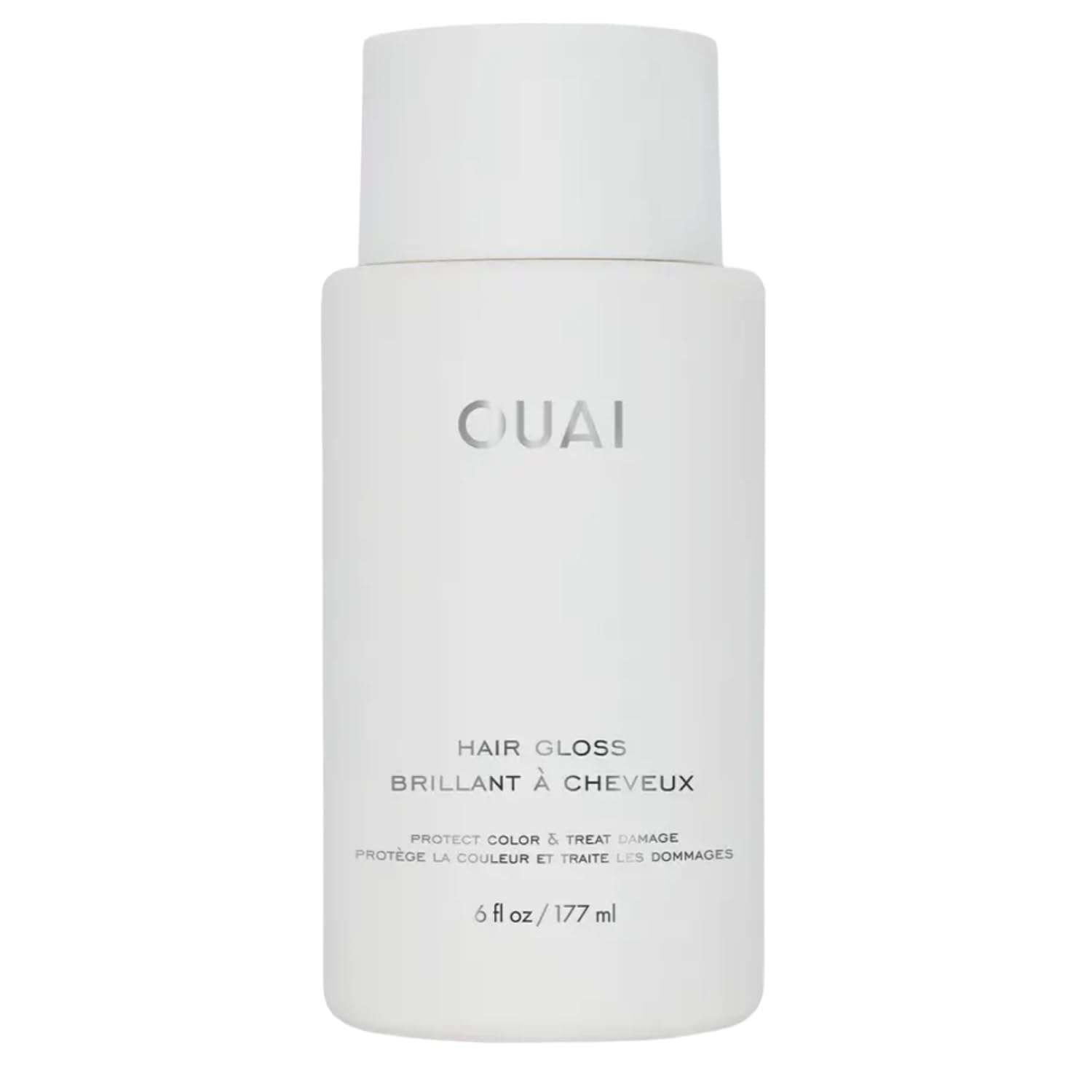 OUAI front packaging of Hair Gloss showing label and 6 oz size benefit shine