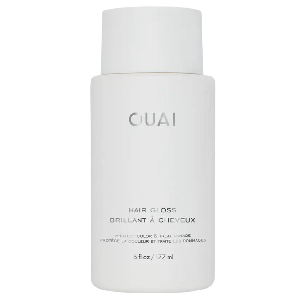 OUAI front packaging of Hair Gloss showing label and 6 oz size benefit shine