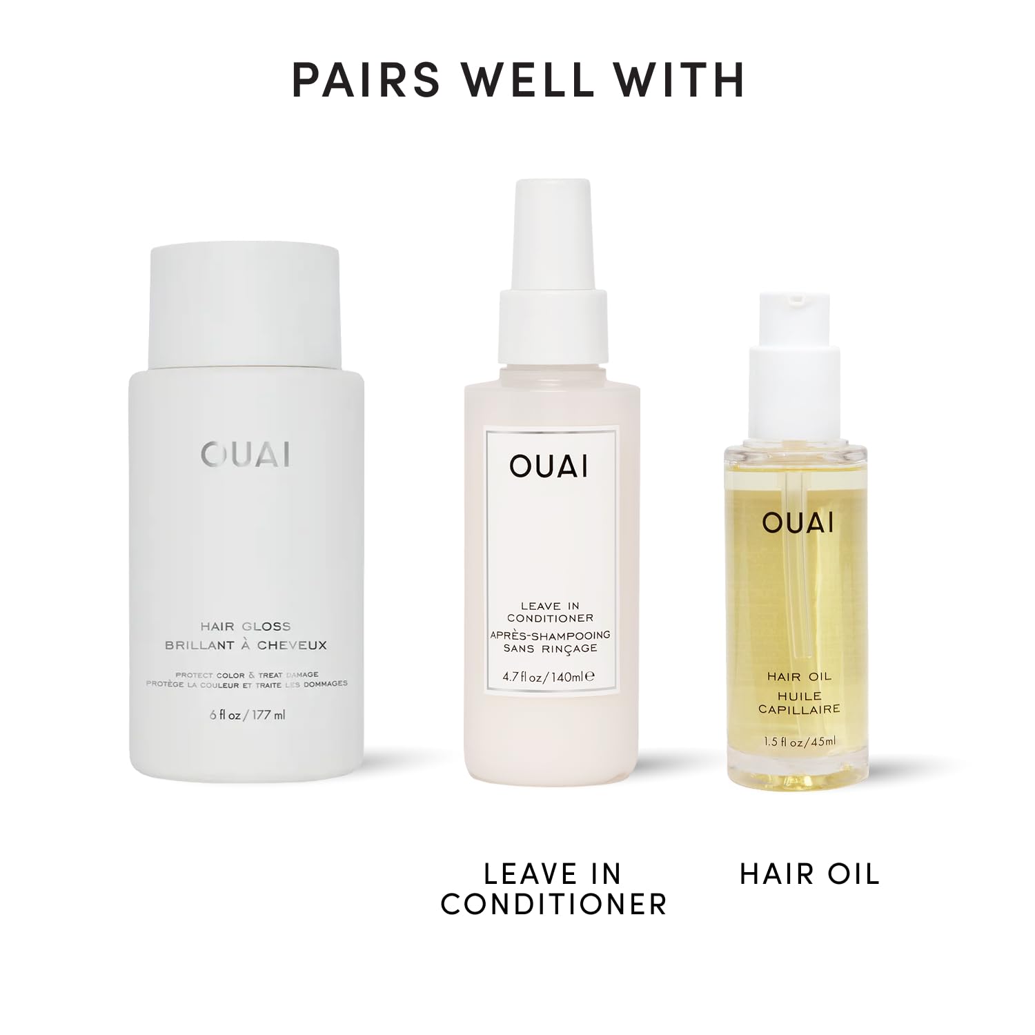 OUAI ingredient view with rice water and hyaluronic acid showing nourishing benefit
