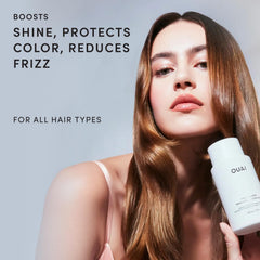 OUAI Hair Gloss texture close-up highlighting glossy formula for smooth finish