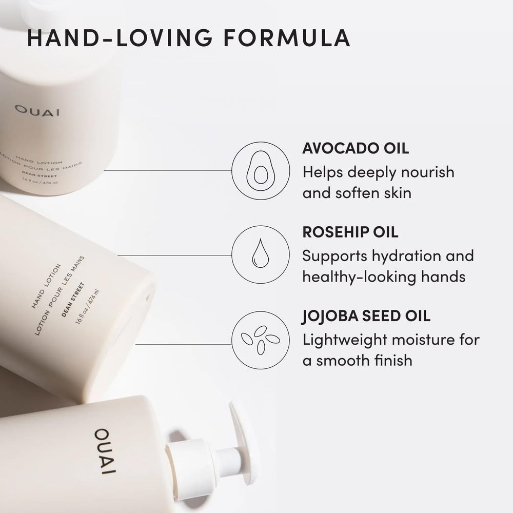OUAI ingredient oils display with avocado and jojoba emphasizing nourishing benefits