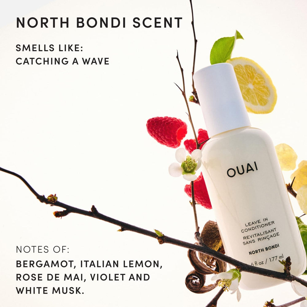 OUAI label ingredients close-up listing tamarind, panthenol, amino acids