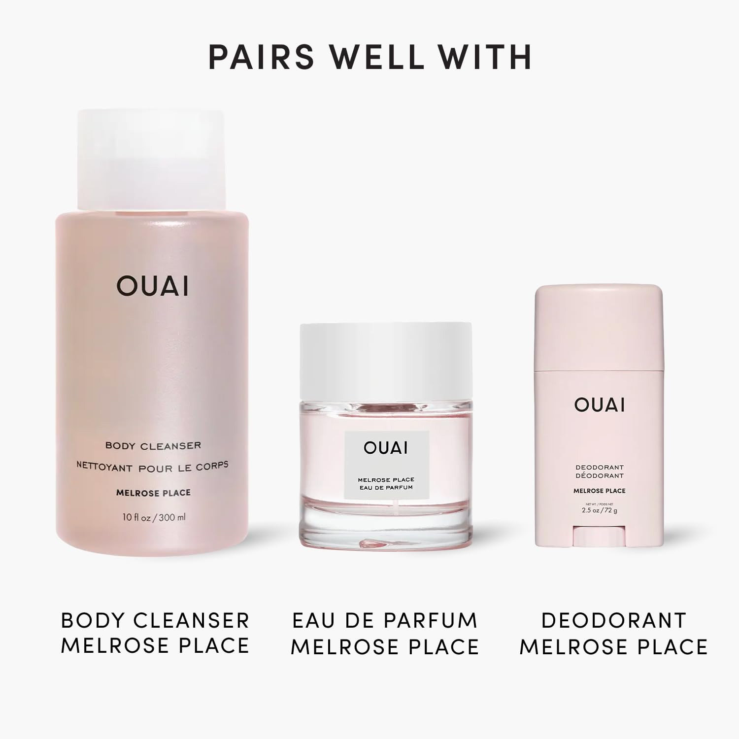 Lifestyle bathroom scene with OUAI bottle showing luxury laundry ritual benefit