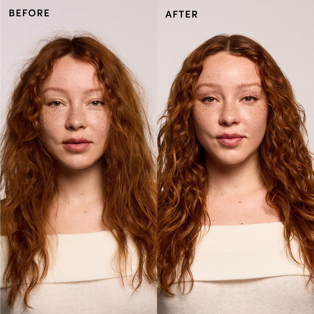 OUAI before and after detangle comparison showing smoother strands