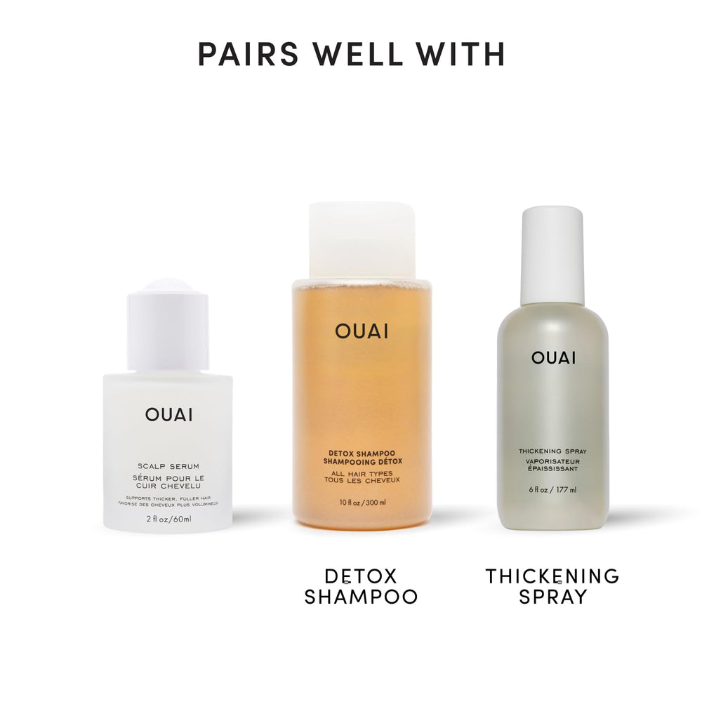 OUAI bottle on bathroom shelf showing daily-routine convenience and style benefit