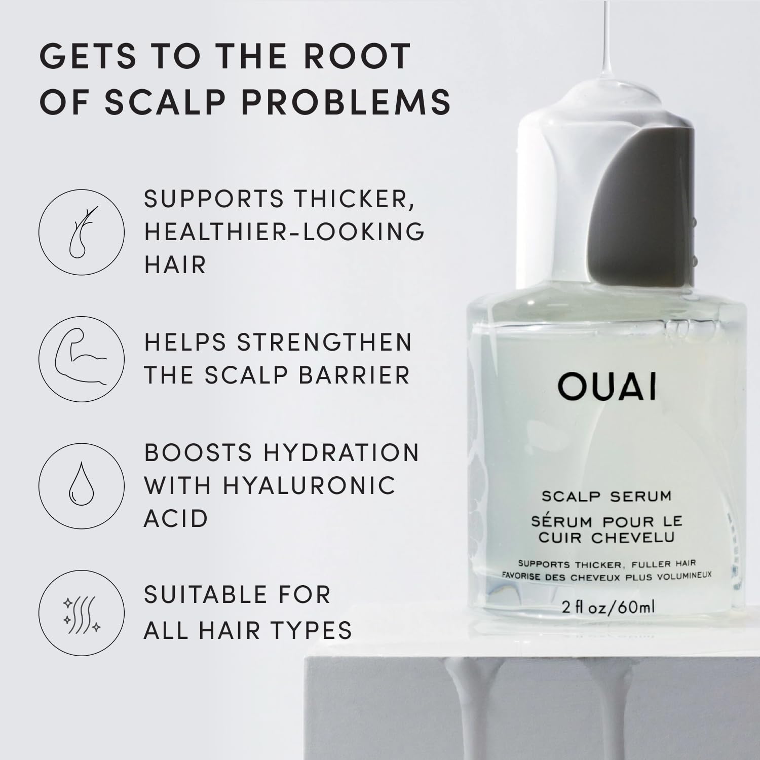 OUAI serum texture on hand showing lightweight finish and quick absorption benefit