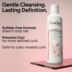 Ouidad bottle being poured to reveal floral scent and smoothness benefit
