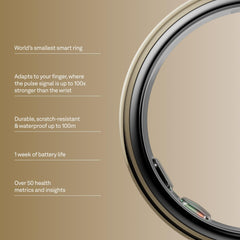 OURA ring 5 gold side profile highlighting thin fit and all-day comfort benefit