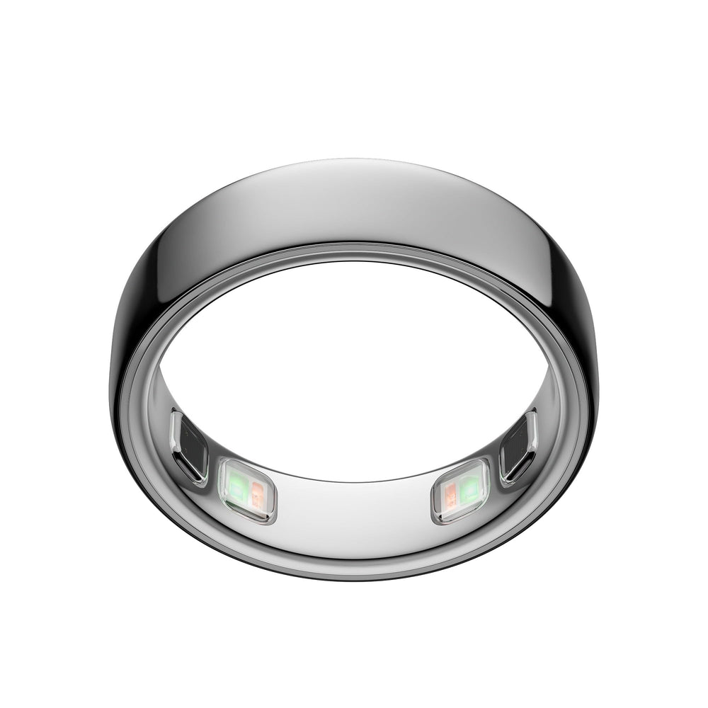 OURA silver ring front profile showing sleek design and comfortable fit