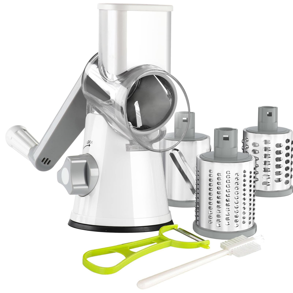 Ourokhome rotary grater front view showing compact, stable design and easy operation