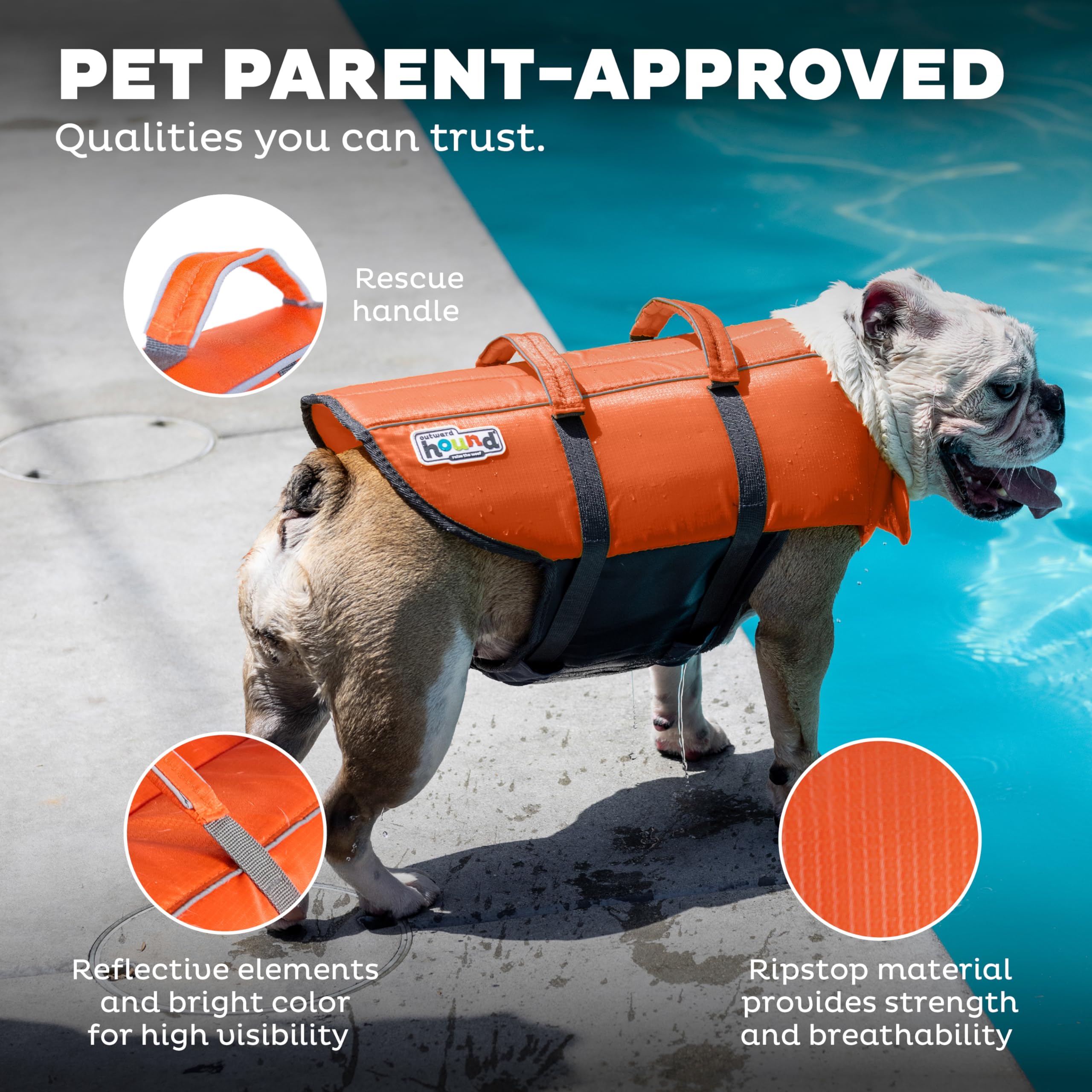 Outward Hound quick-release buckle and adjustable strap for secure, easy fit
