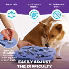 Outward Hound dog using puzzle with nose showing engagement and mental stimulation benefit
