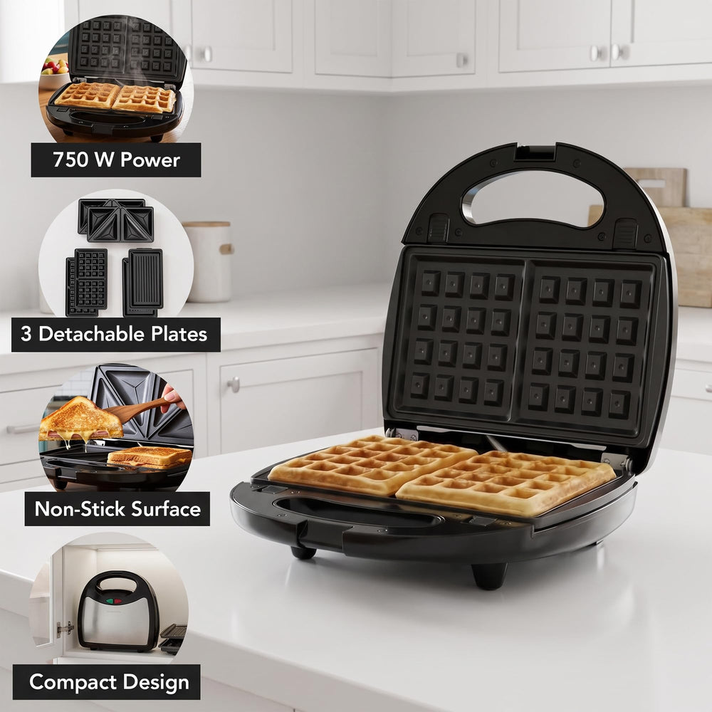 OVENTE open unit with sandwich plate installed showing quick meal preparation benefit
