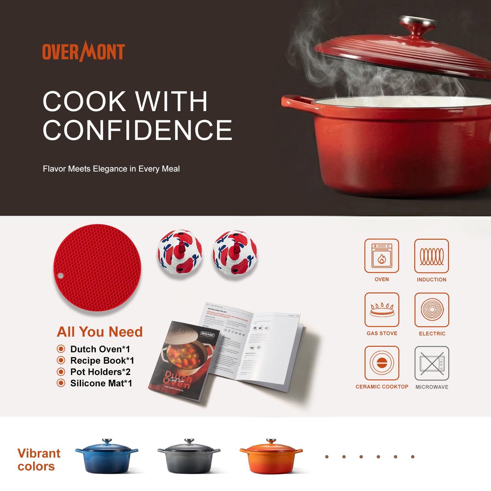 Overmont with cotton handle covers and cookbook offering safety and inspiration