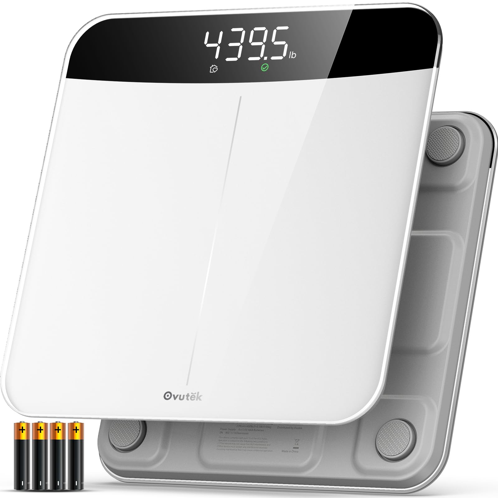 Ovutek front view of tempered glass scale showing sleek platform and capacity benefit