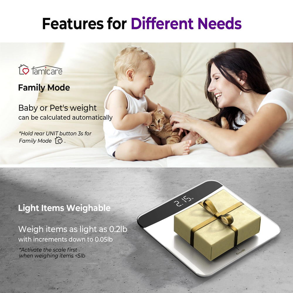 Ovutek scale in Famicare mode weighing baby showing hands-free family weighing benefit