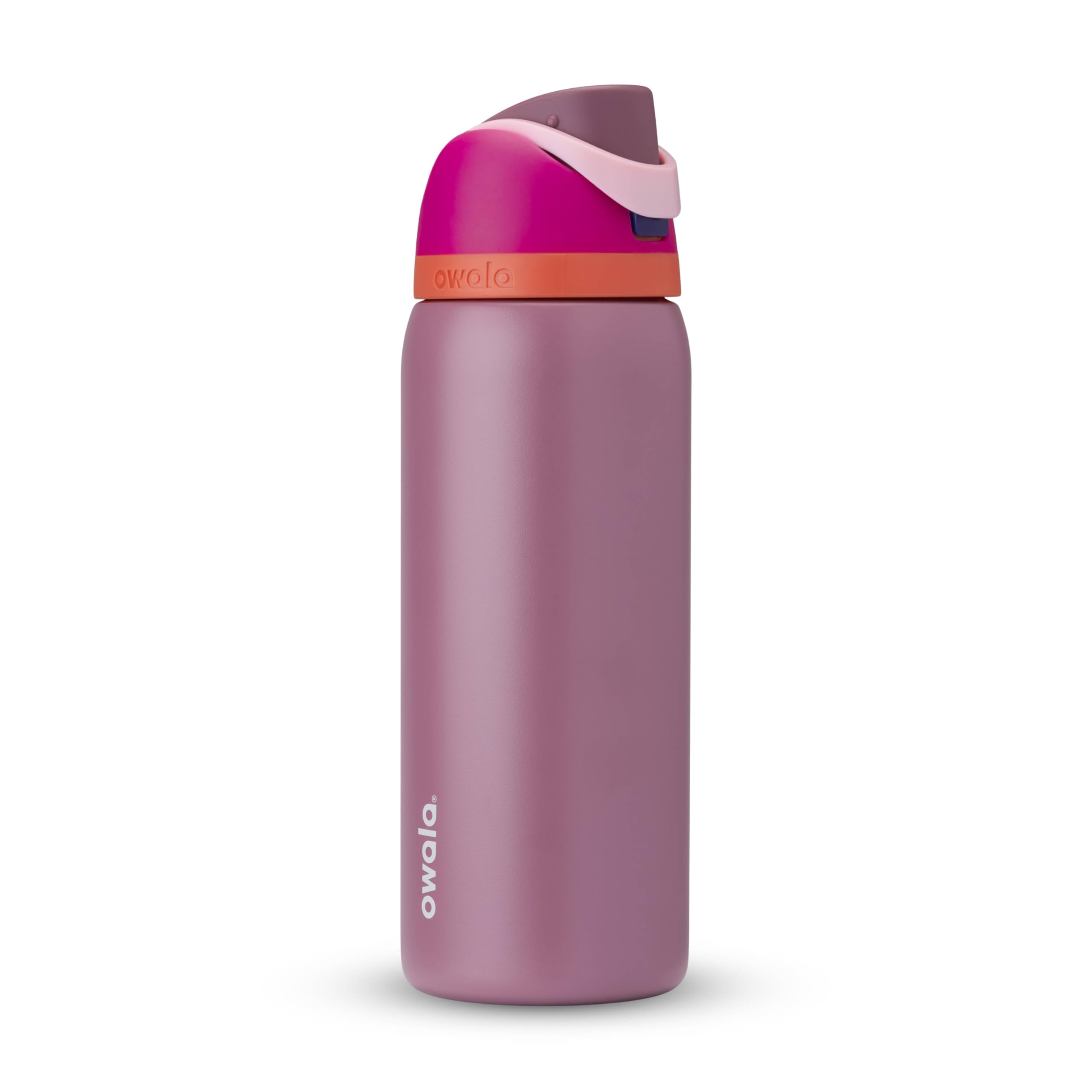 Owala FreeSip front view showing Crown Jewel finish and 32 oz capacity benefit