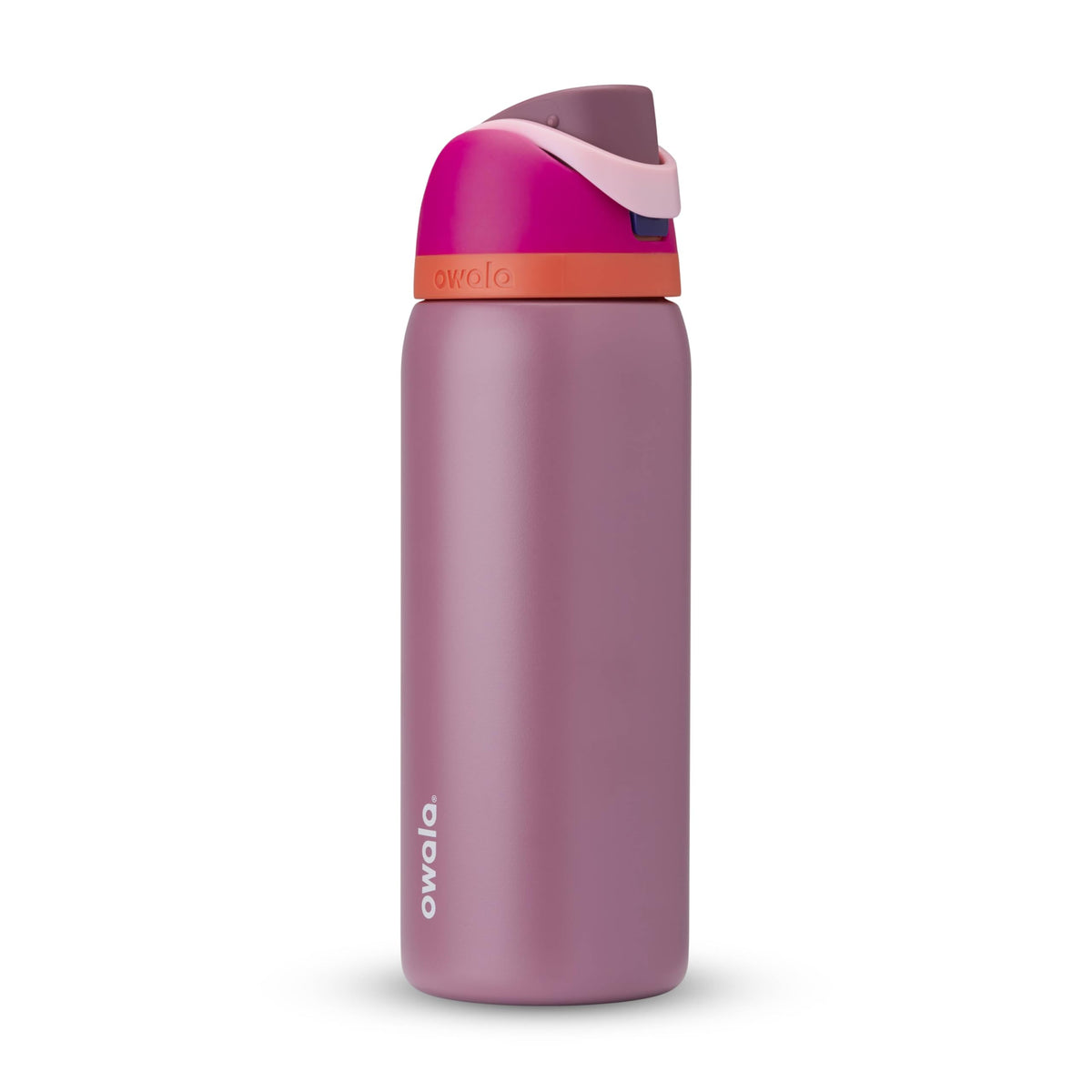 Owala FreeSip front view showing Crown Jewel finish and 32 oz capacity benefit