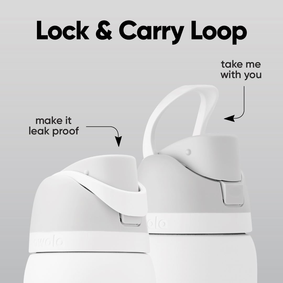 Owala FreeSip lid lock and carry loop preventing leaks and accidental openings