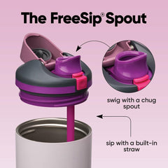 Owala FreeSip spout detail showing FreeSip dual‑mode convenience