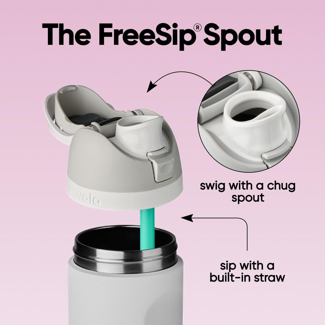 Owala FreeSip built-in straw close-up enabling easy upright sipping