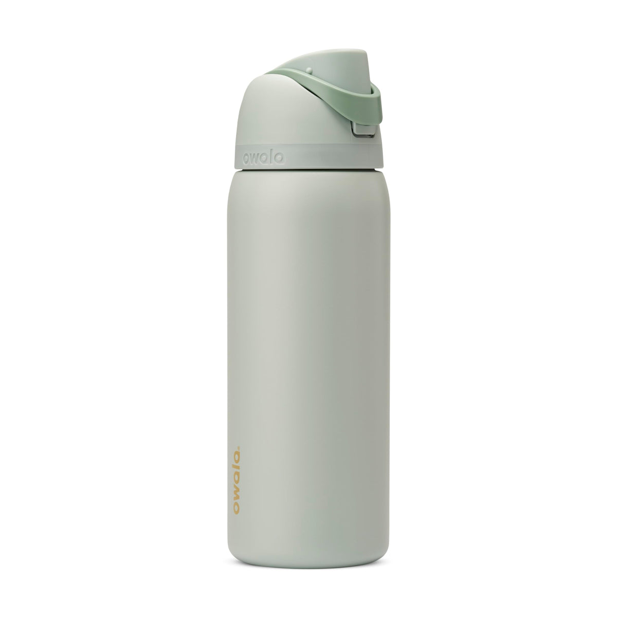 Owala FreeSip front view in Summer Blue showing full bottle and label, convenient hydration