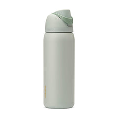 Owala FreeSip front view in Summer Blue showing full bottle and label, convenient hydration