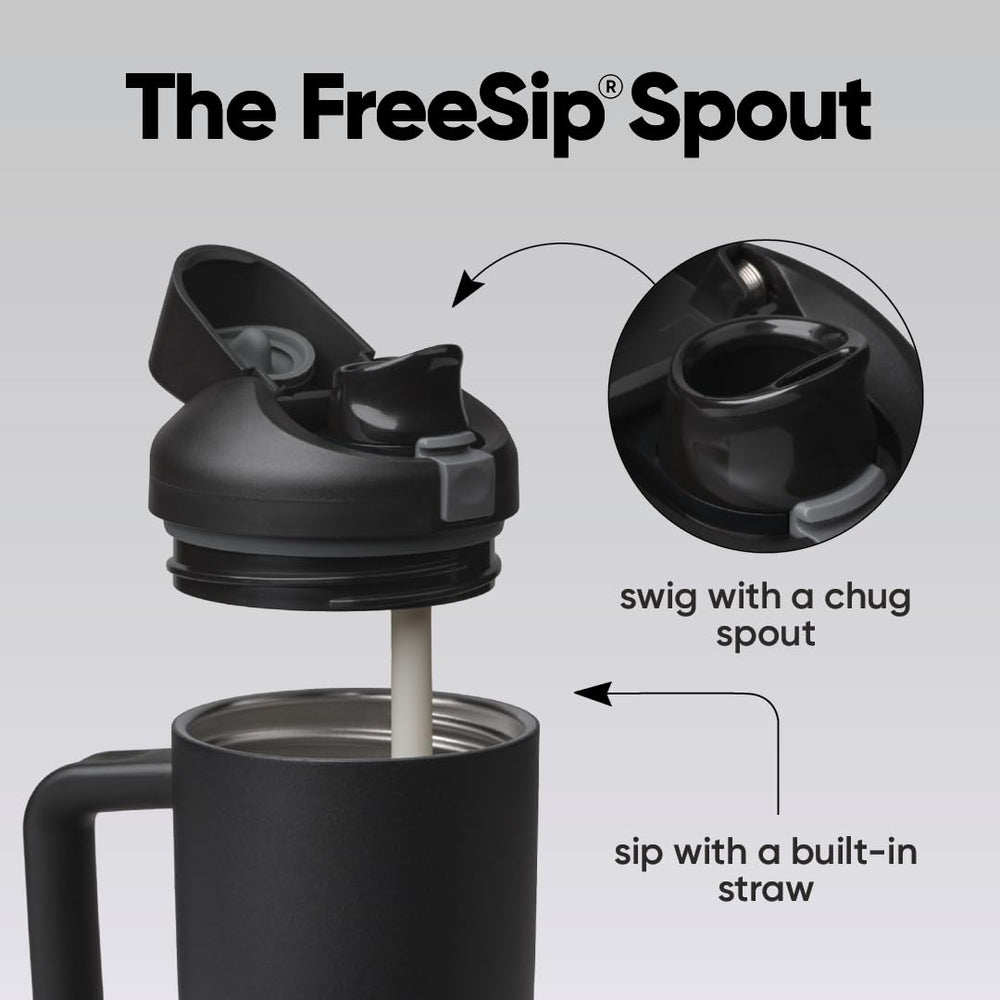 Owala FreeSip lid close-up with locking push-button for secure one-handed use