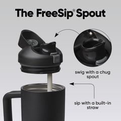 Owala FreeSip lid close-up with locking push-button for secure one-handed use
