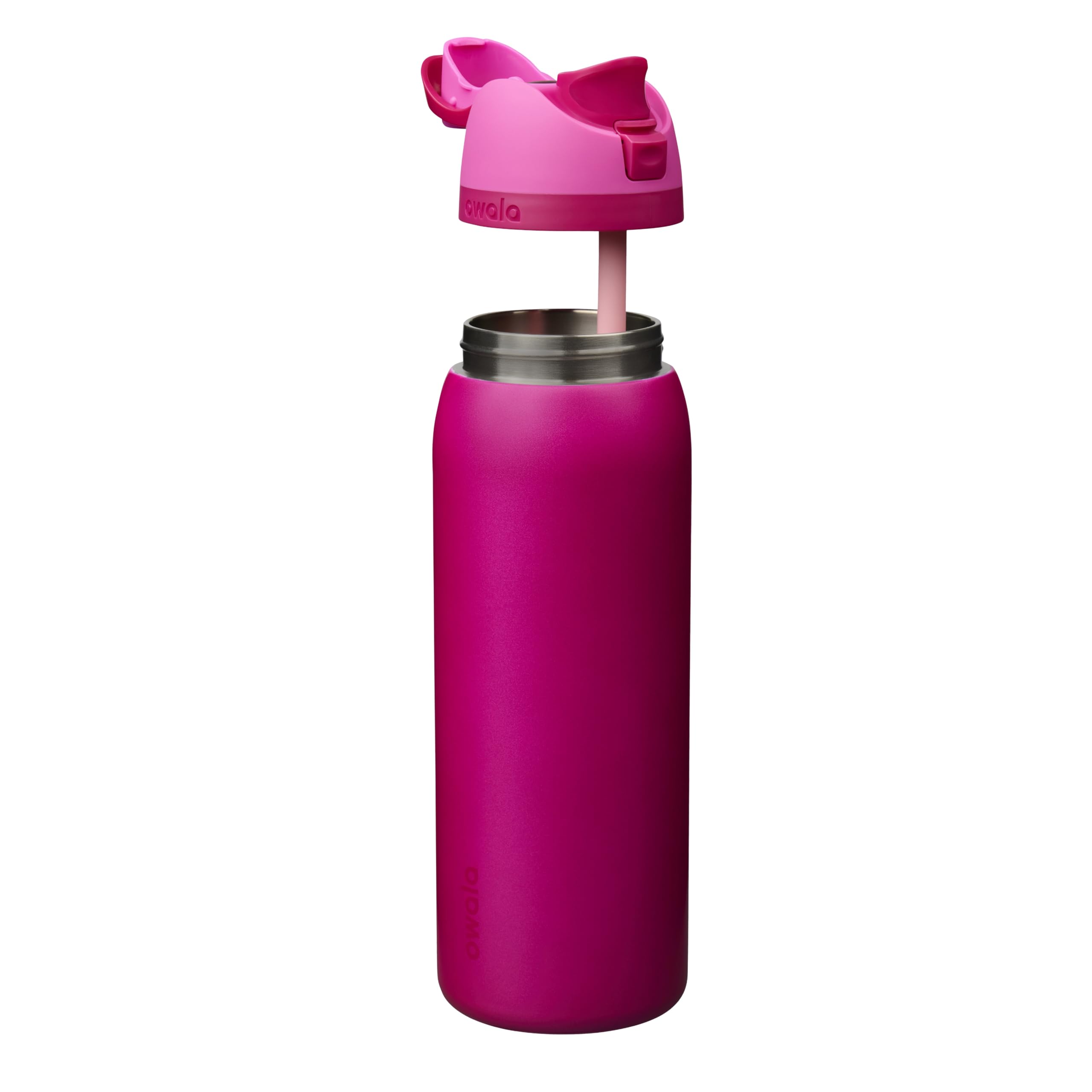 Owala FreeSip close-up of locking push-button lid, demonstrates hygienic protection