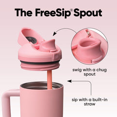 Owala FreeSip lid detail displaying straw and spout for hygienic sipping