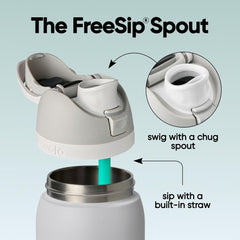 Owala FreeSip lid close-up showing dual-mode spout and hygienic cover for easy drinking