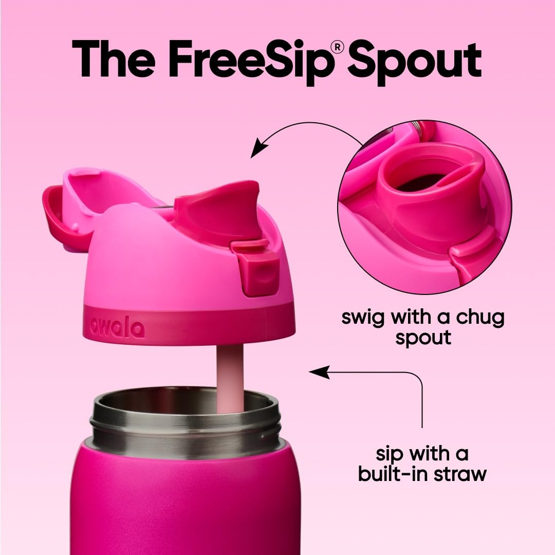 Owala FreeSip built-in straw detail, shows easy upright sipping benefit