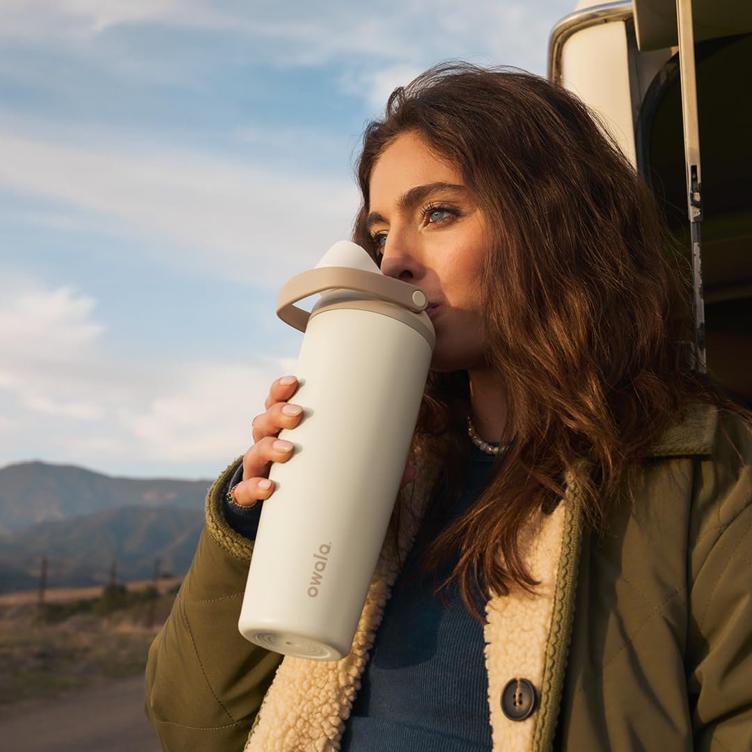 Owala FreeSip Sway in outdoor scene, shows durable use for hikes and daily adventures