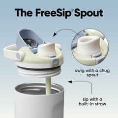 Owala FreeSip Sway close-up of patented 2-in-1 spout, shows straw and swig options