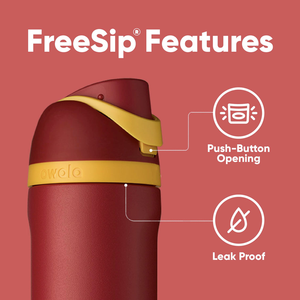 Owala bottle held by carry loop showing secure transport benefit