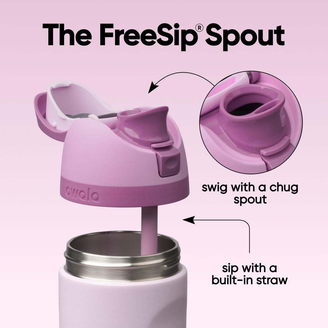 Owala lid close-up FreeSip shows push-button lock and easy-open benefit
