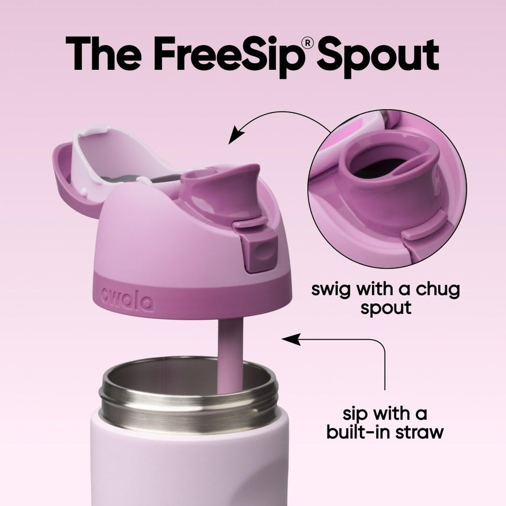 Owala lid close-up FreeSip shows push-button lock and easy-open benefit