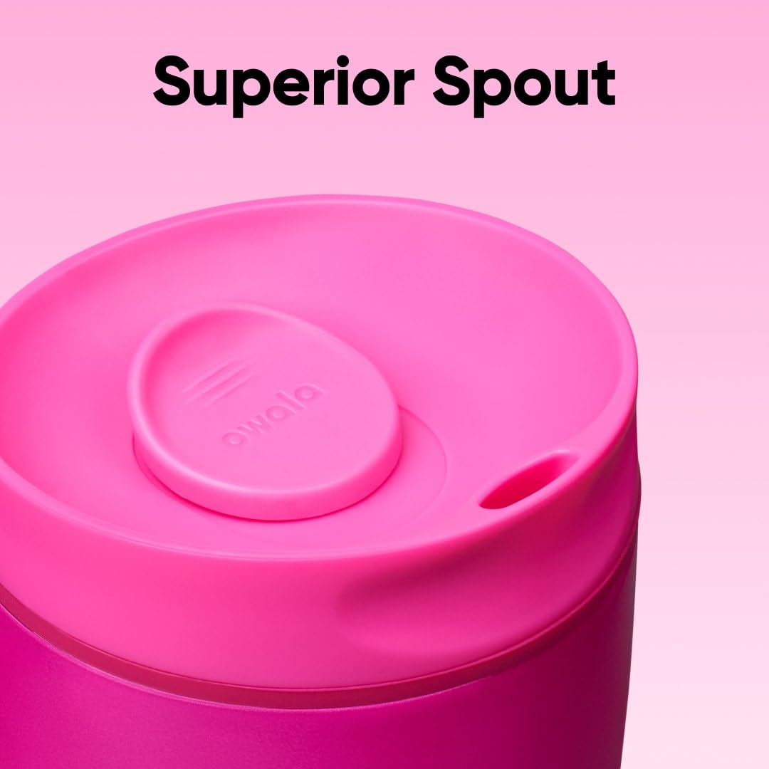 Owala SmoothSip seated in car cup holder, stable spill-free travel benefit